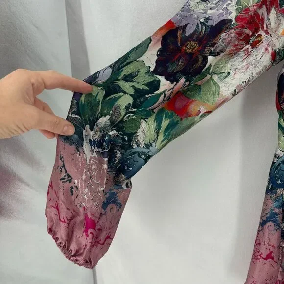 Sundance 100% Silk Sugarplum Garden Blouse Women’s XS Colorful Long Sleeve Top - Picture 8 of 11